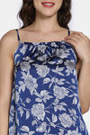 Zivame 2 Mile Fashion Woven Mid Calf Length Nightdress - Medieval Blue — thumbnail 5